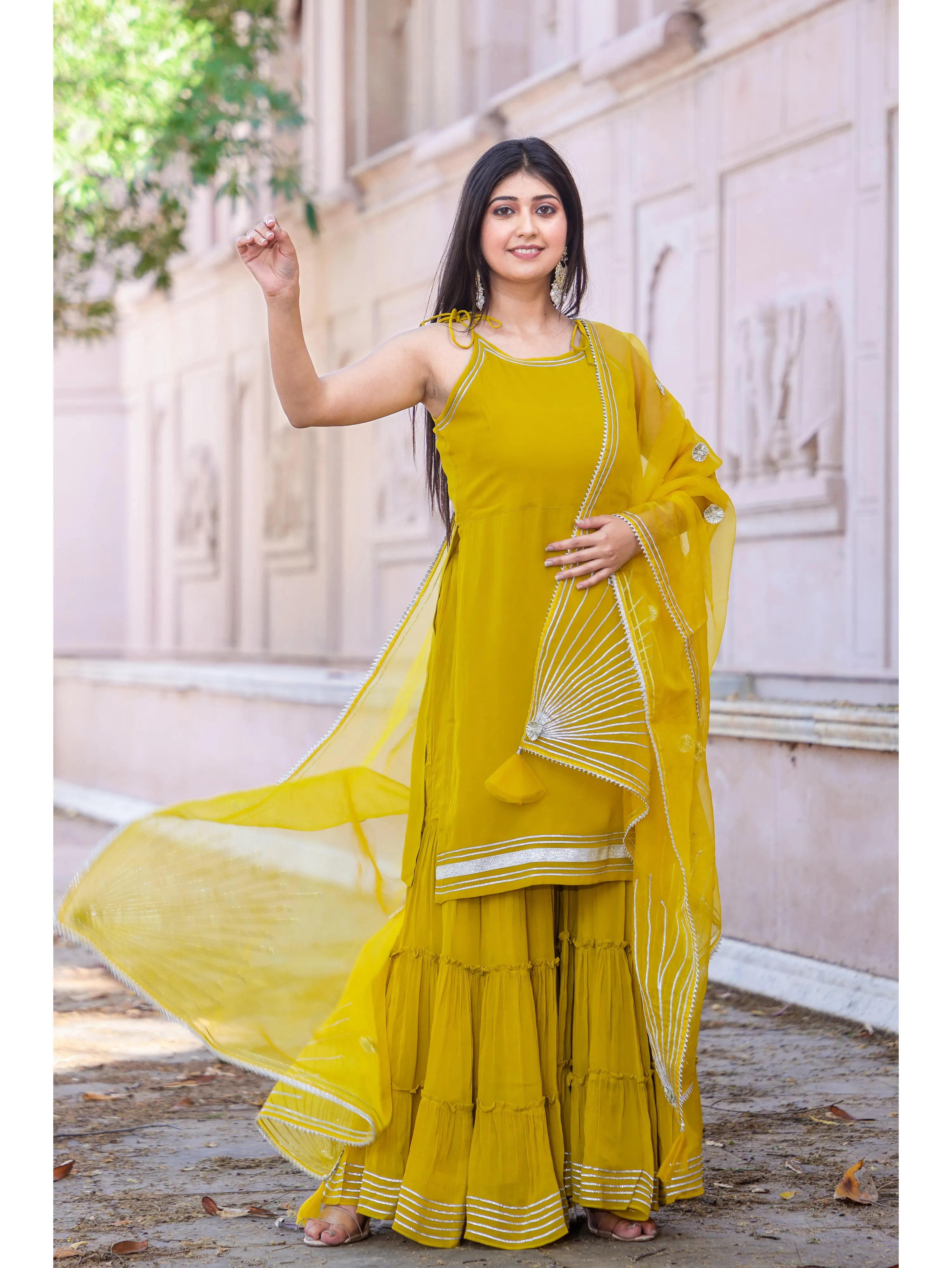 Yellow Cotton Short Kurti with Chikankari Palazzo | Shreeji Clothing